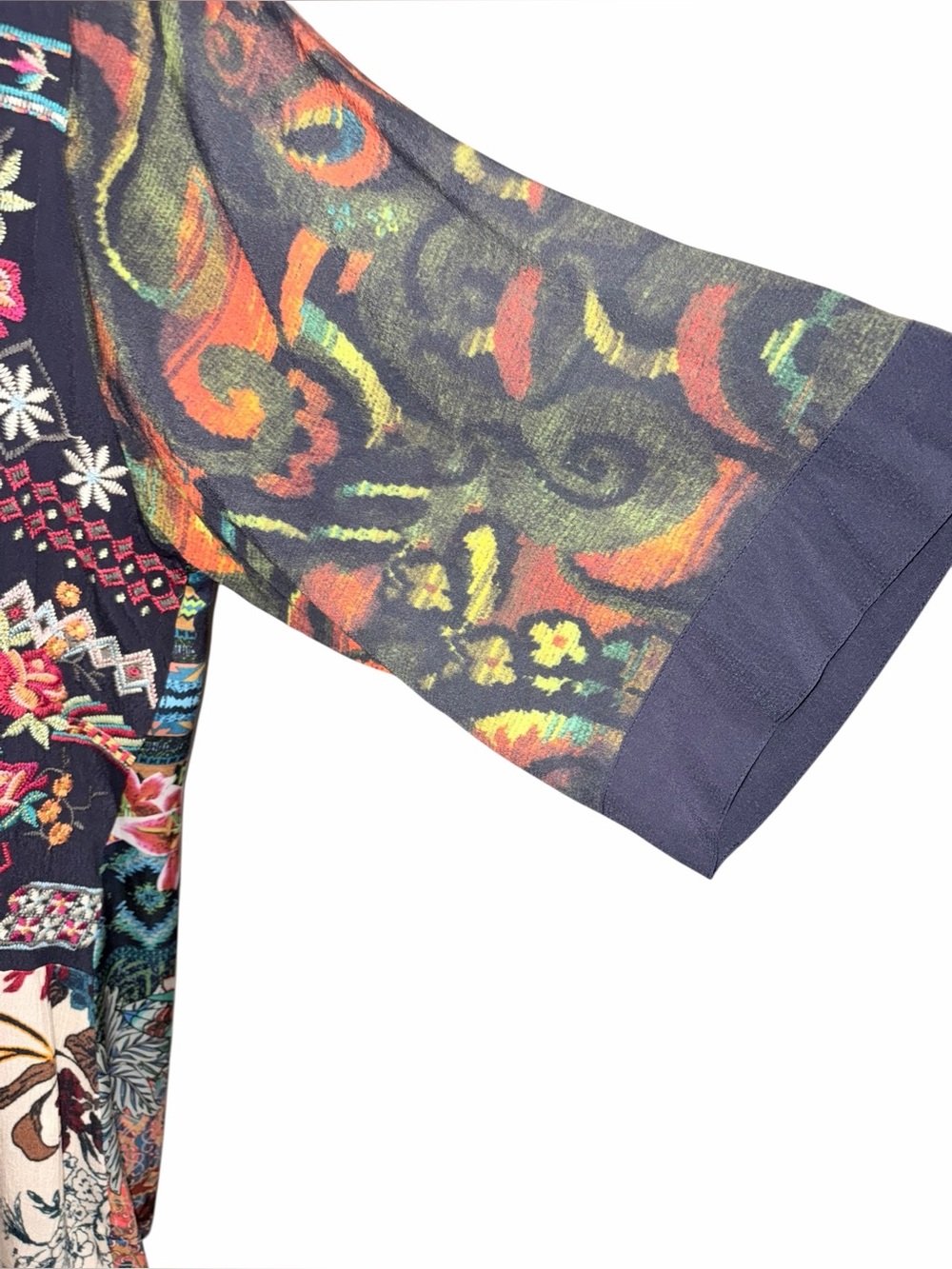 John Mark Floral Embroidered Patchwork Open Front Kimono/Cardigan Bohemian - Picture 4 of 8